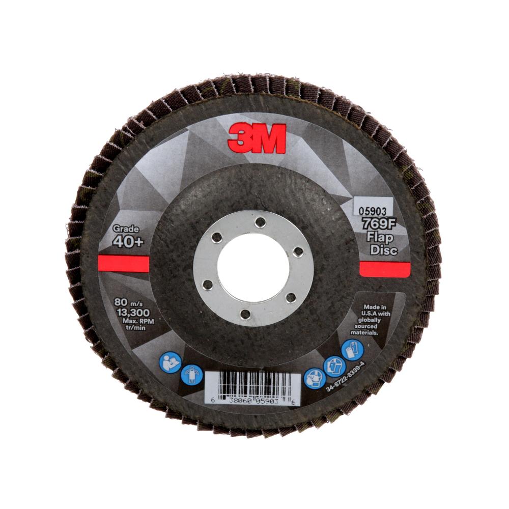 3M Flap Disc, 769F, T27, 40+, 4 1/2 in x 7/8 in (114.3 mm x 22.2 mm)<span class=' ItemWarning' style='display:block;'>Item is usually in stock, but we&#39;ll be in touch if there&#39;s a problem<br /></span>