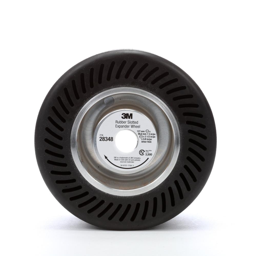 3M Rubber Slotted Expander Wheel, 28348, black, 5 in x 3 1/2 in x 5/8 in, arbor hole<span class=' ItemWarning' style='display:block;'>Item is usually in stock, but we&#39;ll be in touch if there&#39;s a problem<br /></span>