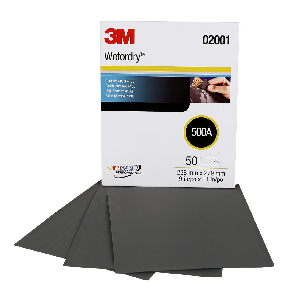 3M Wetordry Tri-M-ite Sheet, 413Q, 02001, 500, A-weight, 9 in x 11 in (22.86 cm x 27.94)<span class=' ItemWarning' style='display:block;'>Item is usually in stock, but we&#39;ll be in touch if there&#39;s a problem<br /></span>