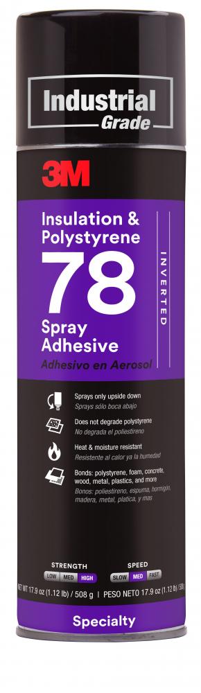 3M&trade; Polystyrene Foam Insulation 78 Spray Adhesive Inverted, 78-24OZ-IND-INV, 24 fl oz.<span class=' ItemWarning' style='display:block;'>Item is usually in stock, but we&#39;ll be in touch if there&#39;s a problem<br /></span>