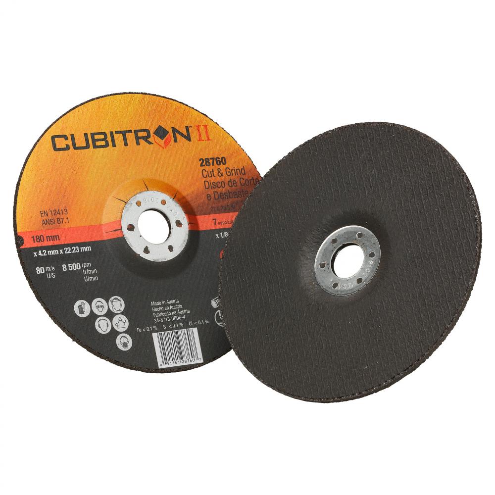 3M&trade; Cubitron&trade; II Cut and Grind Wheel, 28760, T27, black, 7 in x 1/8 in x 7/8 in (17.78<span class=' ItemWarning' style='display:block;'>Item is usually in stock, but we&#39;ll be in touch if there&#39;s a problem<br /></span>