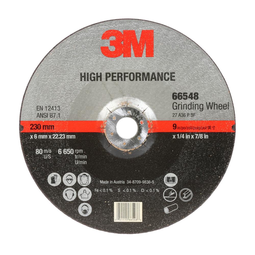 3M&trade; High Performance Depressed Center Grinding Wheel, 66548, T27, black, 9 in x 1/4 in x 7/8<span class=' ItemWarning' style='display:block;'>Item is usually in stock, but we&#39;ll be in touch if there&#39;s a problem<br /></span>