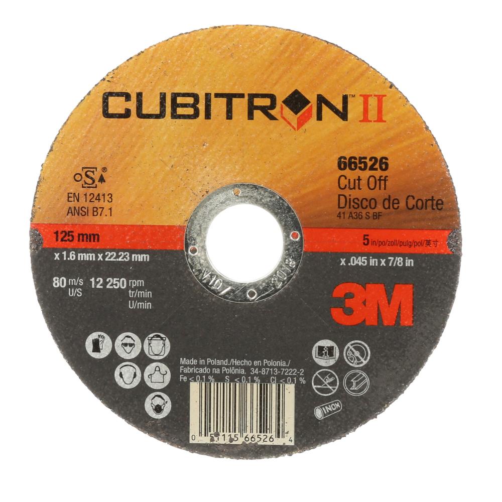 3M&trade; Cubitron&trade; II Cut-Off Wheel, 66526, T1, black, 5 in x 0.05 in x 7/8 in (12.70 cm x 1<span class=' ItemWarning' style='display:block;'>Item is usually in stock, but we&#39;ll be in touch if there&#39;s a problem<br /></span>