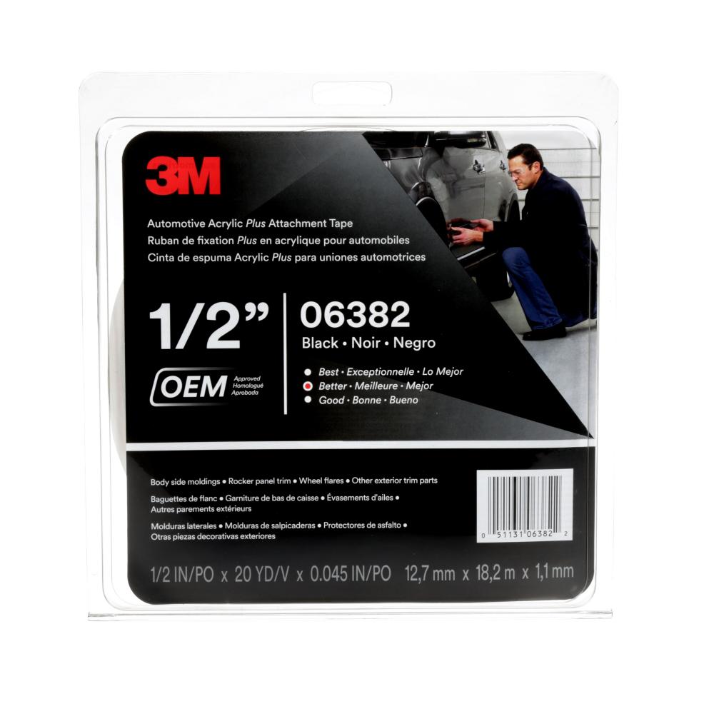 3M Automotive Acrylic Plus Attachment Tape 06382, black, 1/2 in x 20 yd, 45 mil<span class=' ItemWarning' style='display:block;'>Item is usually in stock, but we&#39;ll be in touch if there&#39;s a problem<br /></span>