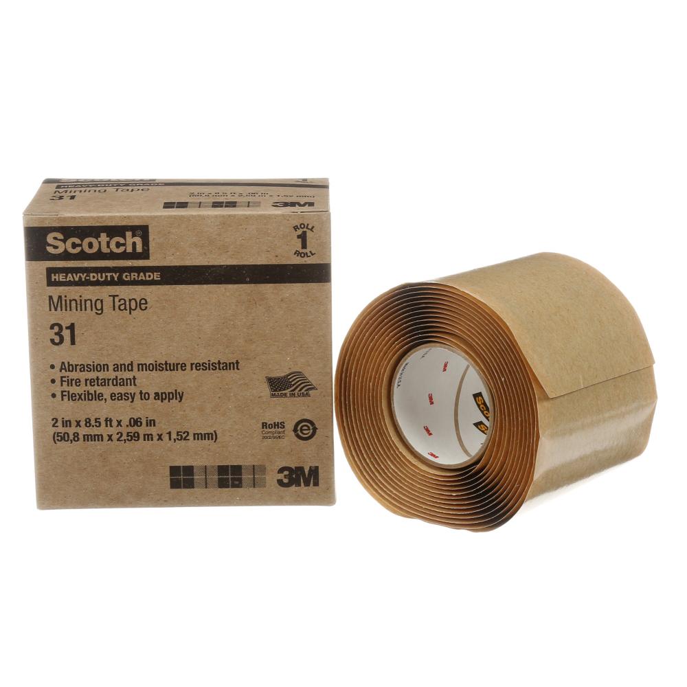 Scotch® Heavy Duty Mining Tape, 31, black, 60 mil (1.52 mm), 2 in x 8.5 ft (50.8 mm x 2.6 m)<span class=' ItemWarning' style='display:block;'>Item is usually in stock, but we&#39;ll be in touch if there&#39;s a problem<br /></span>