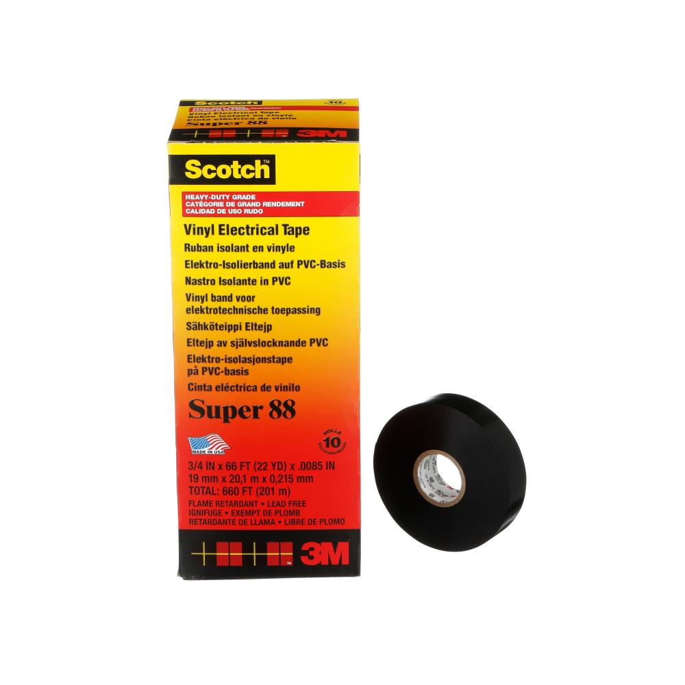 Scotch® Vinyl Electrical Tape Super 88, Black, Heavy Duty, 8.5 mil, 3/4 in x 66 ft<span class=' ItemWarning' style='display:block;'>Item is usually in stock, but we&#39;ll be in touch if there&#39;s a problem<br /></span>