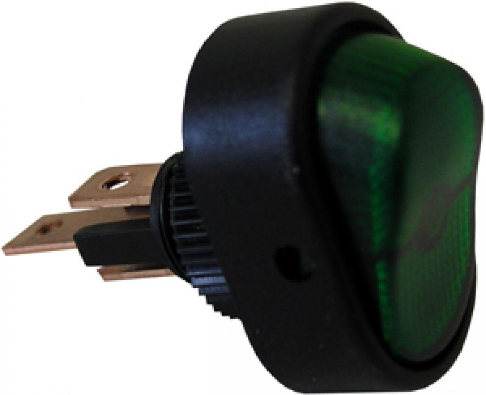 ILLUMINATED SPST OVAL ROCKER SWITCH - GREEN<span class=' ItemWarning' style='display:block;'>Item is usually in stock, but we&#39;ll be in touch if there&#39;s a problem<br /></span>