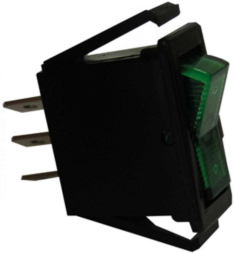 SPST SLIM ROCKER SWITCH - GREEN<span class=' ItemWarning' style='display:block;'>Item is usually in stock, but we&#39;ll be in touch if there&#39;s a problem<br /></span>