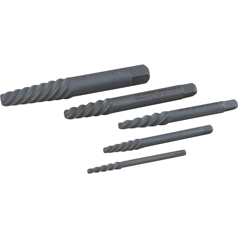 5 Piece Left Hand, Spiral Tapered Flute, Screw Extractor Set<span class=' ItemWarning' style='display:block;'>Item is usually in stock, but we&#39;ll be in touch if there&#39;s a problem<br /></span>