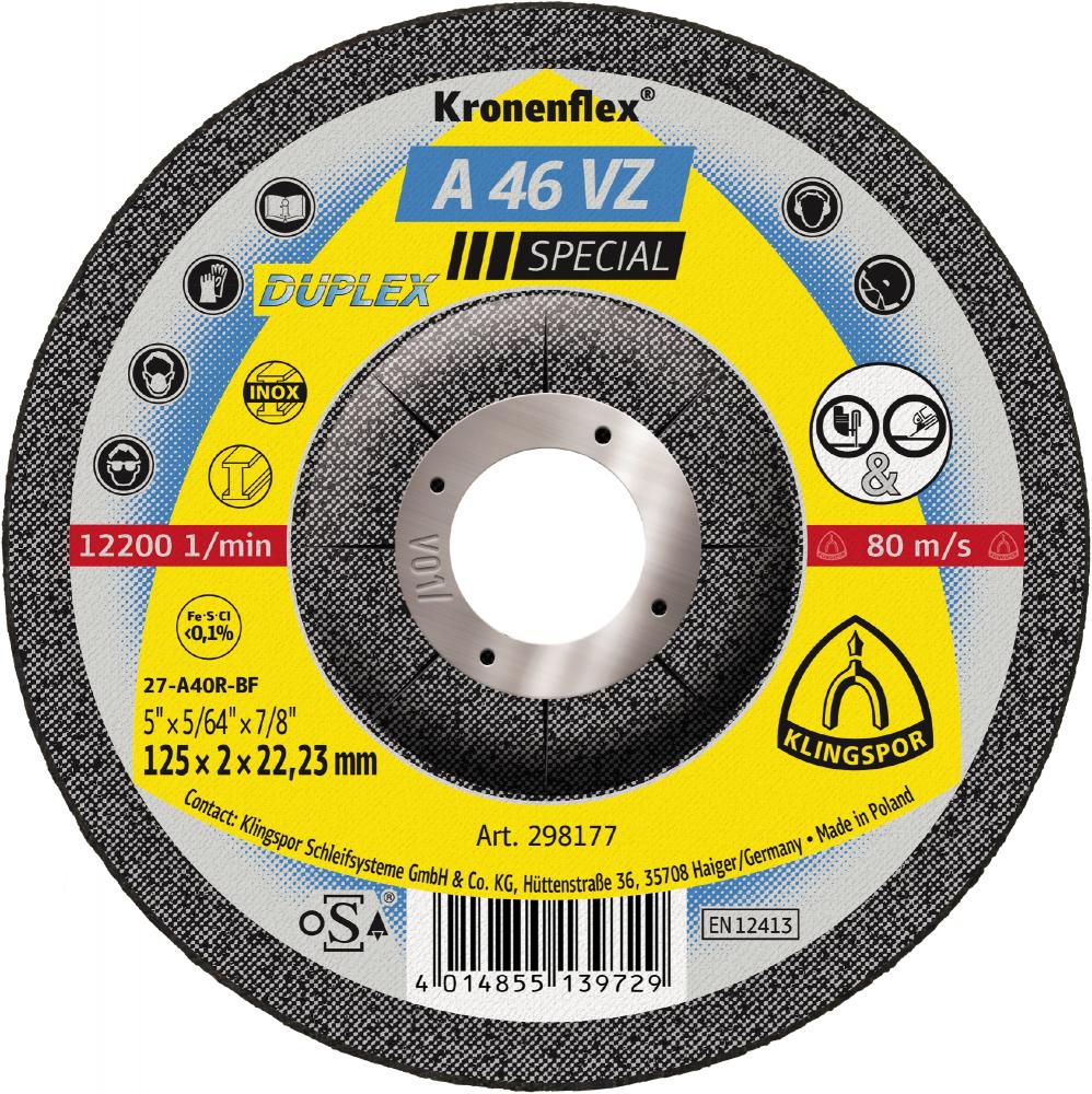 A 46 VZ cutting-off wheels, 5 x 5/64 x 7/8 Inch depressed centre<span class=' ItemWarning' style='display:block;'>Item is usually in stock, but we&#39;ll be in touch if there&#39;s a problem<br /></span>