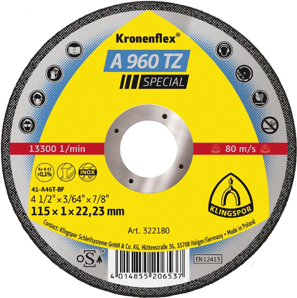 A 960 TZ cutting-off wheels, 4-1/2 x 3/64 x 7/8 Inch flat<span class=' ItemWarning' style='display:block;'>Item is usually in stock, but we&#39;ll be in touch if there&#39;s a problem<br /></span>