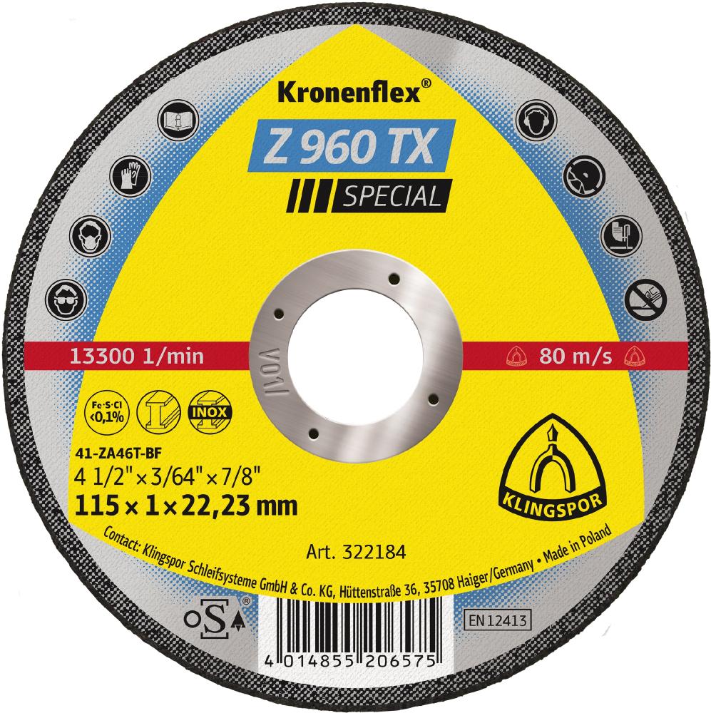 Z 960 TX cutting-off wheels, zirconia 4-1/2 x 3/64 x 7/8 Inch flat<span class=' ItemWarning' style='display:block;'>Item is usually in stock, but we&#39;ll be in touch if there&#39;s a problem<br /></span>