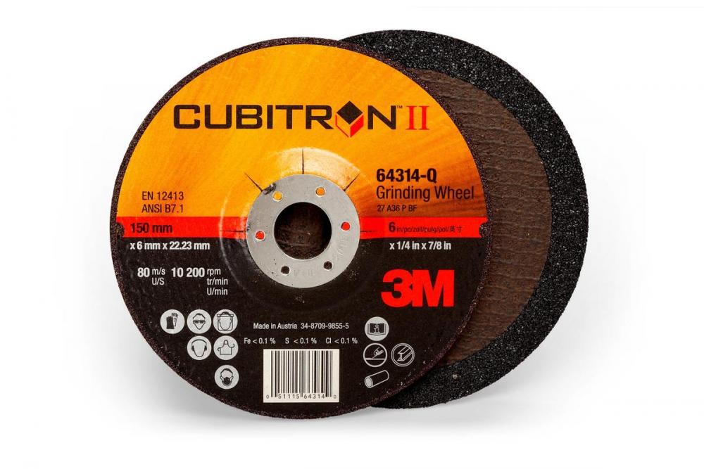 3Mâ„¢ Cubitronâ„¢ II Depressed Center Grinding Wheel, 64314, T27, black, 6 in x 1/4<span class='Notice ItemWarning' style='display:block;'>Item has been discontinued<br /></span>