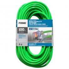 Prime Wire & Cable NS512835 - 100ft. 12/3 SJTW -50C HI-VIS Green Outdoor Extension Cord w/Primelight Indicator Light